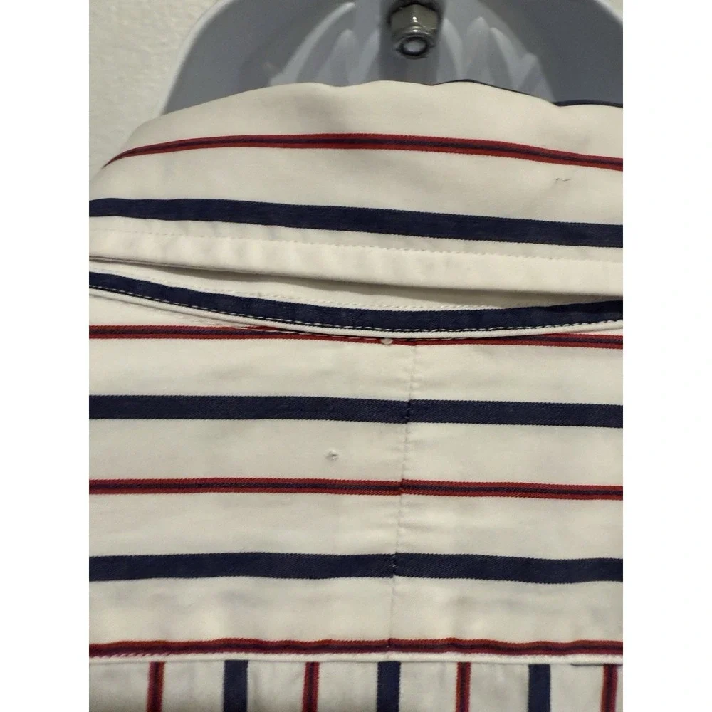 Ralph Lauren Men Shirt L WESTERTON Classic White Blue Red Pinstripe‎ Blue Pony
